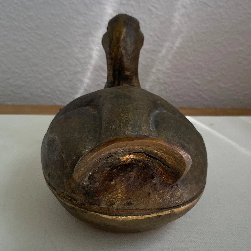 Vintage Brass Duck Trinket Box Metal Bird Figurine Container Japan Mid Century